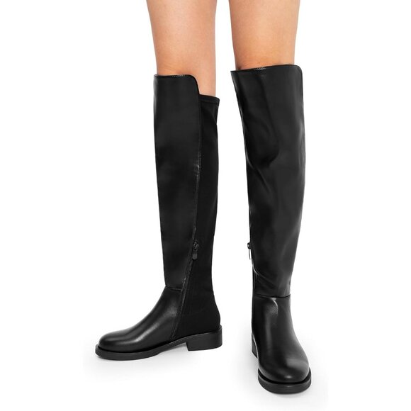 🆕Women Black-pu Knee High Comfortable Thigh High Daily Low Flat Heel Long Boot - Picture 10 of 10